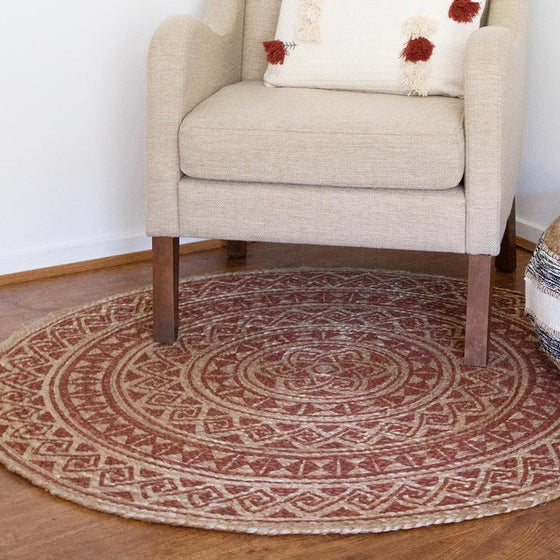 Kendra Printed Rug Round Burnt Orange/ Natural - Mosshead Trading Co