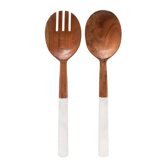 Sylvie Salad Servers Natural & White - Mosshead Trading Co