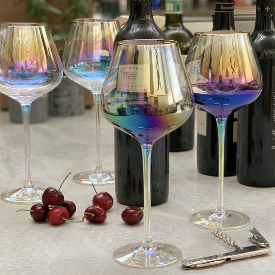 Wine Glasses with Gold Trim & Pearl Shimmer (4 pack) - Mosshead Trading Co