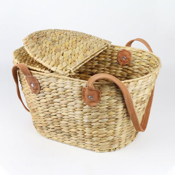 Picnic Basket with Tan Leather Handles