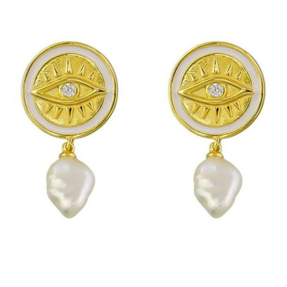 Paige Pearl Earrings Sterling Silver - Gold - Mosshead Trading Co