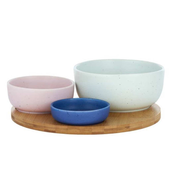 Vida Set - 3 Bowls with Wood Tray Serving Platter - Mosshead Trading Co